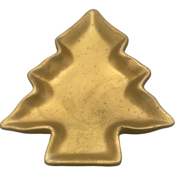 gold Christmas tree tray dish cookie nut candy decor center piece 6.5x7.5" READ - Picture 1 of 6